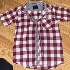 Kids Checkered Shirt - burgundy and White